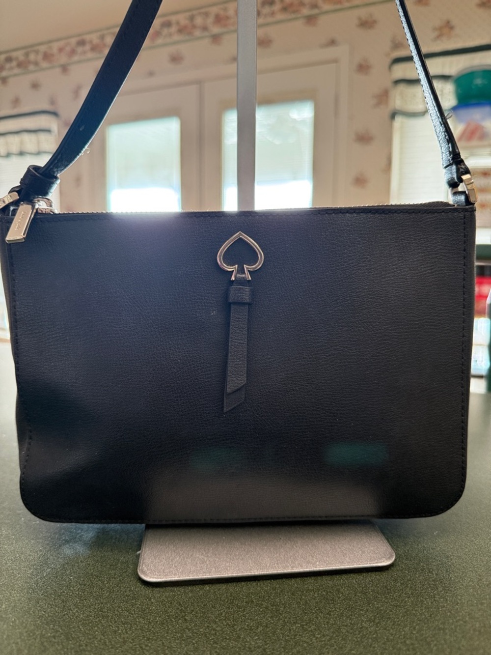 kate spade Black Leather Spade Accent Crossbody Bag